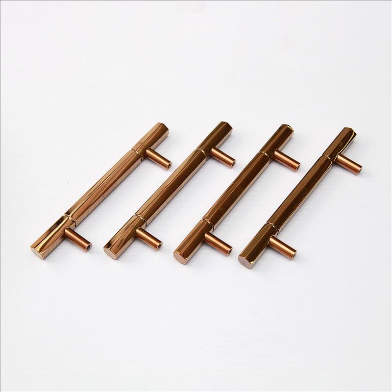 Solid Brass Furniture Handle, (Rose Gold) Cabinet Hardware Euro Style Hexagonal Brass Bar Handle Pull